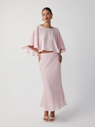 Satin Dolman Sleeve Top & Mid Rise Mermaid Maxi Skirt Set