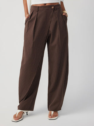 Mid Rise Striped Pleated Barrel-leg Trousers