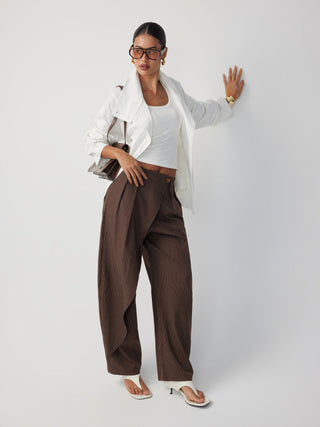 Mid Rise Striped Pleated Barrel-leg Trousers