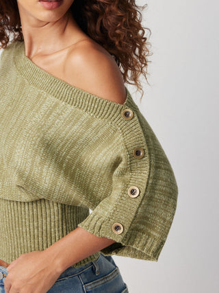 Knit Textured Asymmetrical Neck Batwing Sleeve Top