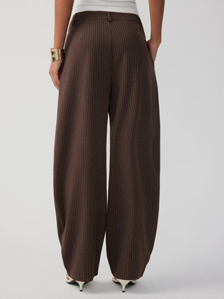 Mid Rise Striped Pleated Barrel-leg Trousers