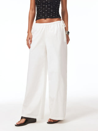 Low Rise Drawstring Long Straight Leg Trousers