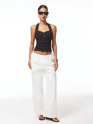 Low Rise Drawstring Long Straight Leg Trousers