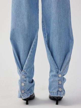 Denim Mid Rise Flared Tapered Back Metal Detail Trousers