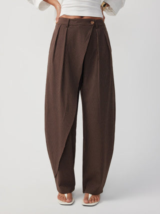 Mid Rise Striped Pleated Barrel-leg Trousers