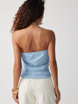 Beaded Drawstring Ruched Bandeau Top