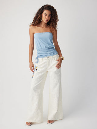 Beaded Drawstring Ruched Bandeau Top