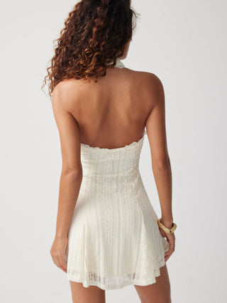 Lace Halter V-neck Bowknot A-line Mini Dress