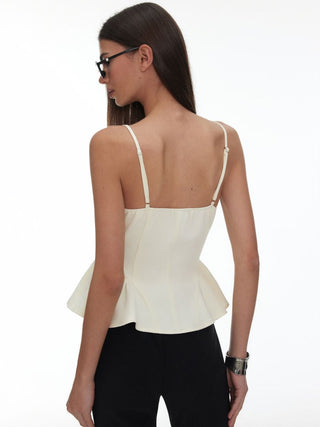 Lace Floral Sweetheart Neck Contrast Peplum Hem Cami Top