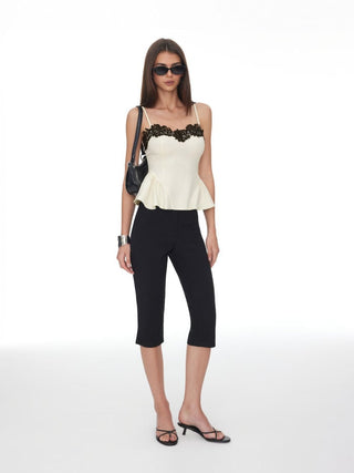 Lace Floral Sweetheart Neck Contrast Peplum Hem Cami Top