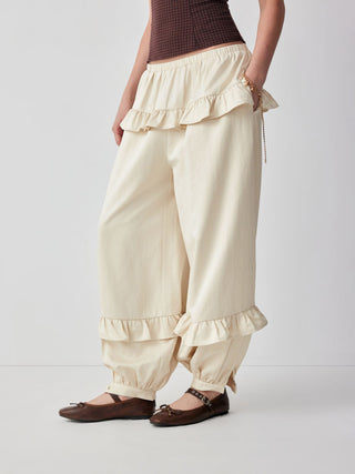Mid Rise Layered Ruffled Jogger Trousers