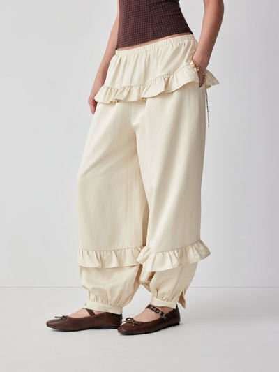 Mid Rise Layered Ruffled Jogger Trousers
