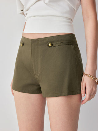 Cotton-blend Low Rise Metal Detail Shorts