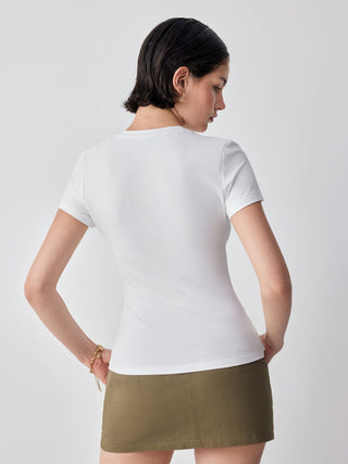 Cotton-blend Cut Out Short Sleeve Top