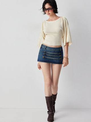 Knit Boat Neck Batwing Sleeve Sweater