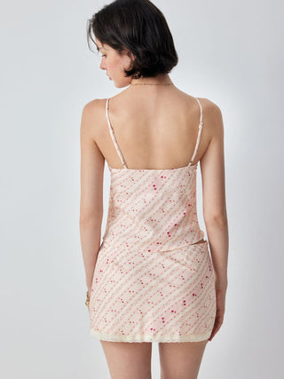 Striped Lace Trim Cami Top & Mid Rise Mini Skirt Set