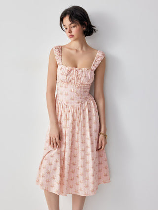 Cotton-blend Textured Floral Sweetheart Ruffle Lace Up Flared Maxi Dress