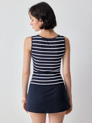 Cotton-blend Stripe Scoop Neck Tank Top & Low Rise Mini Skirt Set