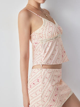 Striped Lace Trim Cami Top & Mid Rise Mini Skirt Set