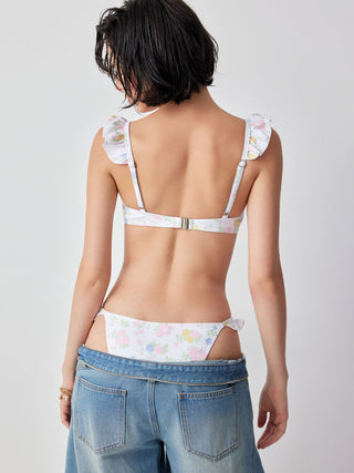 Jersey Sweetheart Floral Shell Detail Ruffle Underwire Low Rise Bikini Set For Swimming Pool Beach