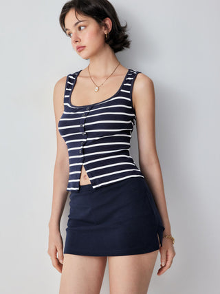 Cotton-blend Stripe Scoop Neck Tank Top & Low Rise Mini Skirt Set