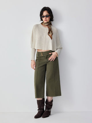 Knit Textured Batwing Sleeve Center Seam Crop Top