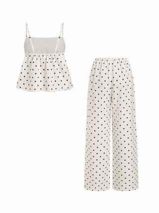 Polka Dot Square Neck Top & High Rise Straight Trousers Loungewear Set