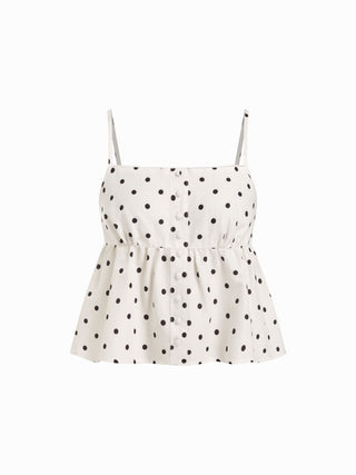 Polka Dot Square Neck Top & High Rise Straight Trousers Loungewear Set