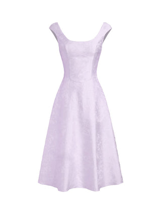 Jacquard Floral Square Neck Textured Flared Midi Dress