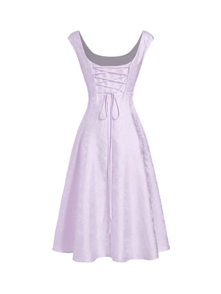 Jacquard Floral Square Neck Textured Flared Midi Dress