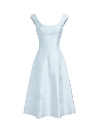 Jacquard Floral Square Neck Textured Flared Midi Dress