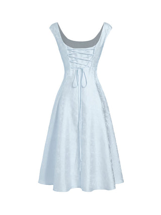 Jacquard Floral Square Neck Textured Flared Midi Dress