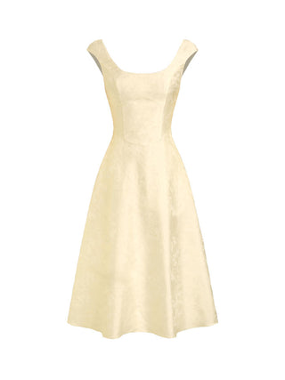 Jacquard Floral Square Neck Textured Flared Midi Dress