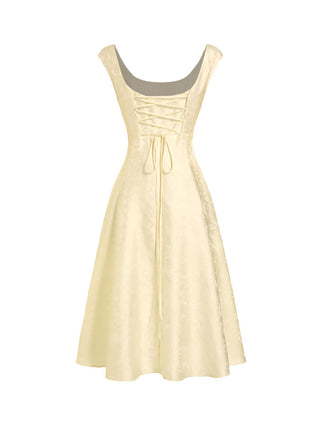 Jacquard Floral Square Neck Textured Flared Midi Dress
