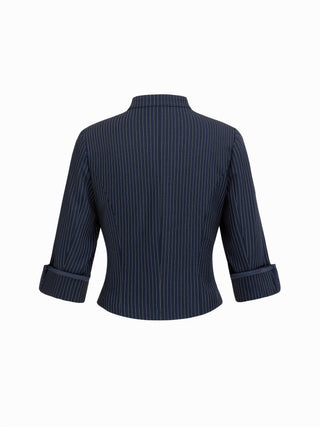 Striped Metal Double-Button Middle Sleeve Jacket