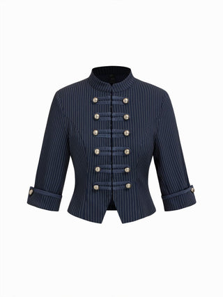 Striped Metal Double-Button Middle Sleeve Jacket