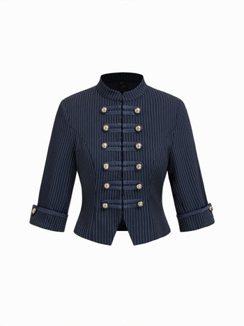 Striped Metal Double-Button Middle Sleeve Jacket