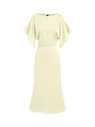 Satin Boat Neck Batwing Sleeve Lace Trim Maxi Dress