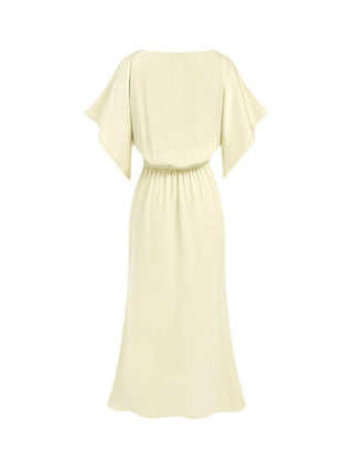 Satin Boat Neck Batwing Sleeve Lace Trim Maxi Dress
