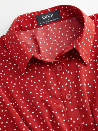 Chiffon Polka Dot Ruched Cinched Waist Batwing Sleeve Blouse