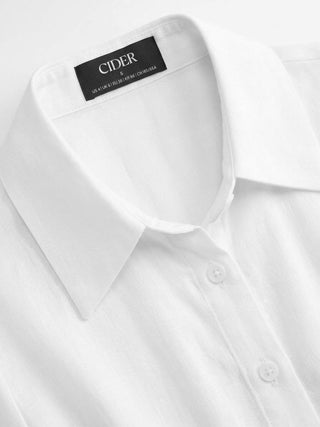 Linen-blend Pleated Button Blouse