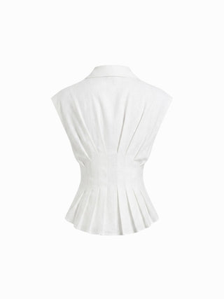 Linen-blend Pleated Button Blouse