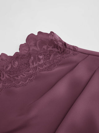Satin Lace Trim Split Mermaid Maxi Dress