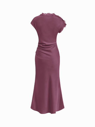 Satin Lace Trim Split Mermaid Maxi Dress
