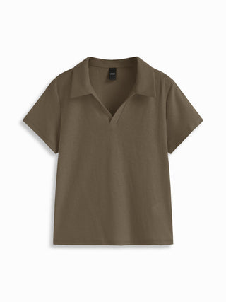 Cotton-blend Polo Collar Short Sleeve Tee