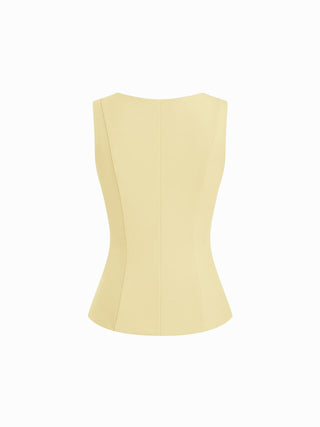 Boat Neck Button Front Flap Detail Blazer Vest