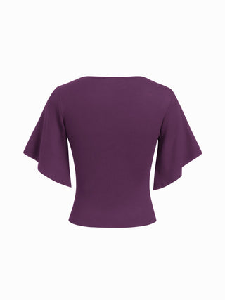 V-neck Ruched Short Bell Sleeve Top