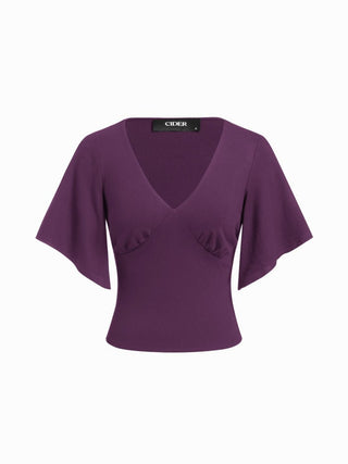 V-neck Ruched Short Bell Sleeve Top