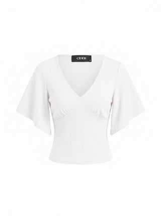 V-neck Ruched Short Bell Sleeve Top