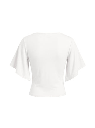 V-neck Ruched Short Bell Sleeve Top